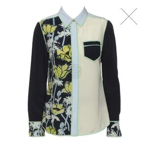 Tory Burch Navy Poppies Bloom Silk Shirt